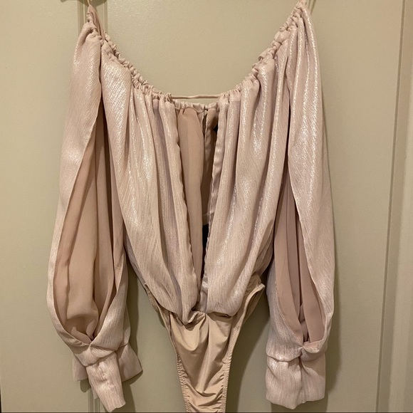 Peace + Love Nude Metallic Bardot Bodysuit Sz. 4 - Picture 7 of 11
